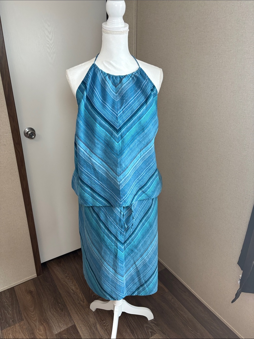 Venezia Jeans Women Teal Linen Halter Top Skirt Set 18/20-14/16 Coastal Boho